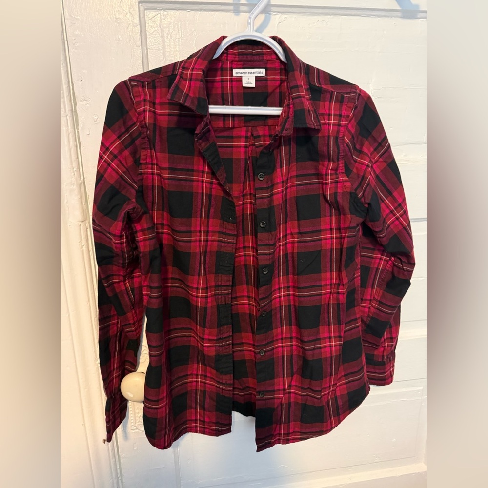 Amazon Essentials Red and Black Plaid Shirt